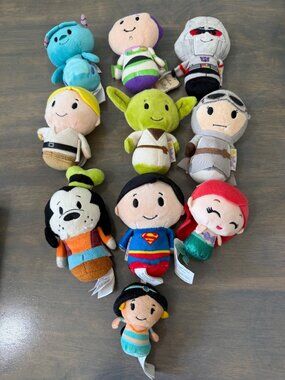 Hallmark Itty Bittys Lot of 9 Plush Toys Star Wars, Buzz, Ariel, Superman, Trans